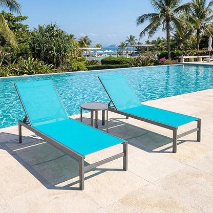 Giantex Patio Chaise Lounge Chair, Outdoor Sunbathing Chair Lawn Reclining Lounger with 6 Adjustable Position, Aluminium Frame, Outside Tanning Chairs for Deck,Yard, Pool Lounge Chairs (1, Turquoise)