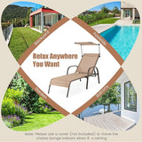 Giantex Patio Chaise Lounge Chair, Outdoor Beach Chair with Adjustable Canopy, Cupholder, 5-Level Backrest, Metal Frame - Photo 8