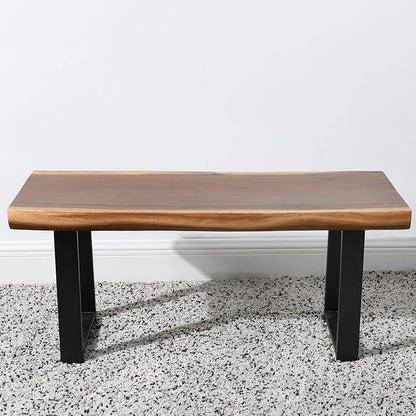 Solid Wood Bench Live Edge 39"x13"x18"H Rectangle Wooden Entryway Stools Natural Brown Rustic Coffee Side Table Bedroom Bathroom Living Room Patio Outdoor Garden Foot Stool