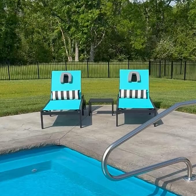 PURPLE LEAF Outdoor Tanning Lounge Chair Set with Face Hole Aluminum Adjustable Chairs Wheels Pillows and Table for Poolside Beach Patio Reclining Sunbathing Lounger Blue