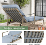 Outdoor Lounge Chair with Armrest, Patio Aluminum Chaise Lounge Outdoor Adjustable Backrest with Rope Design - Photo 4