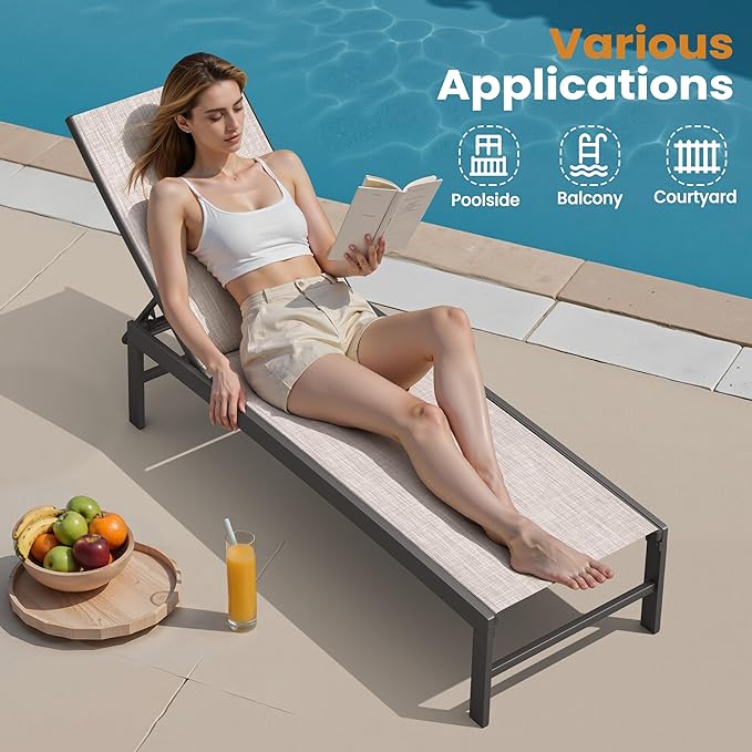 Crestlive Products Chaise Lounge Chair Outdoor Set of 4, Adjustable 5 Positions Pool Lounge Chairs - Photo 6