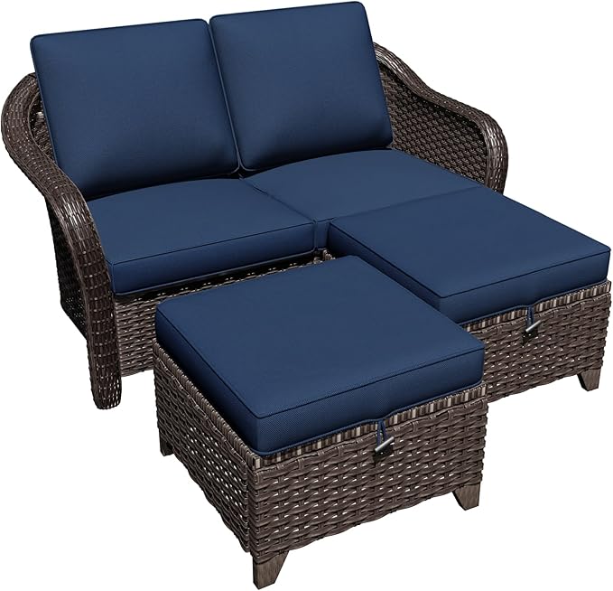 3 Pieces Patio sectional Sofa Set, Outdoor Conversation Furniture Set, 55" Patio Couch with 2 Ottomans - Photo 9