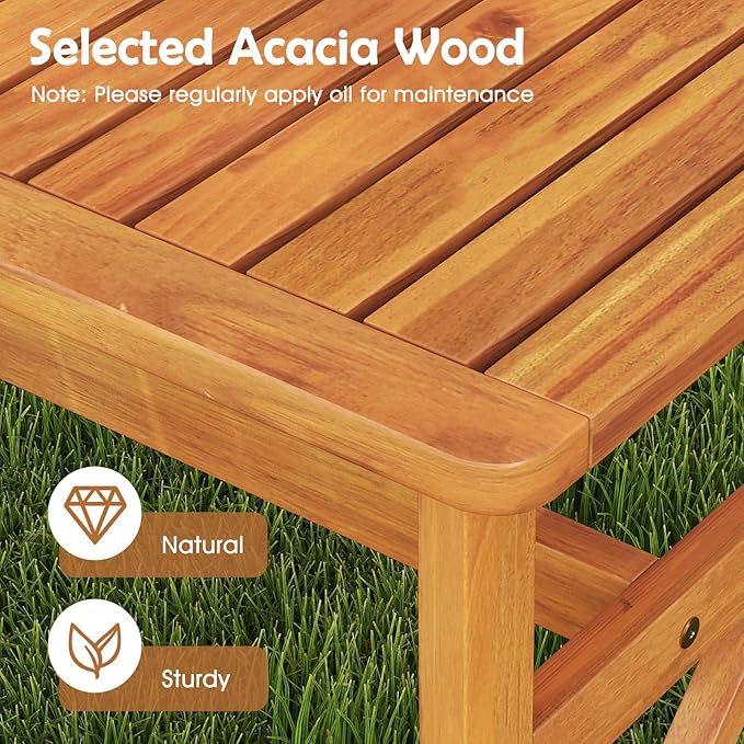 HAPPYGRILL Acacia Wood Outdoor Bench for 2-3 People, Patio Bench with Slatted Seat & X-Shaped Frame, for Porch Garden Backyard and Park (2)