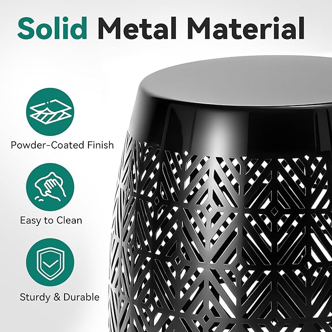 18" Cutout Metal Outdoor Side Table with 3-Mode LED Lights, Modern Decorative Drum End Table - Photo 7