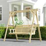 Outsunny 3 Seat Porch Swing with Stand, Wooden Patio Swing Chair with Side Tables and Metal Chains - Photo 9