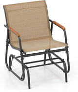 Giantex Outdoor Glider, Swing Rocking Chair with Breathable Fabric Seat, Curved Teak Wood Armrests and Metal Frame - Photo 1