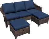 3 Pieces Patio sectional Sofa Set, Outdoor Conversation Furniture Set, 78" 3-Seat Couch with 2 Ottomans - Photo 9