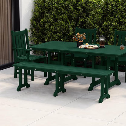 WestinTrends Malibu 65" Outdoor Dining Bench, All Weather Resistant Poly Lumber Patio Garden Bench Trestle Long Bench for Both Outdoor and Indoor, Dark Green