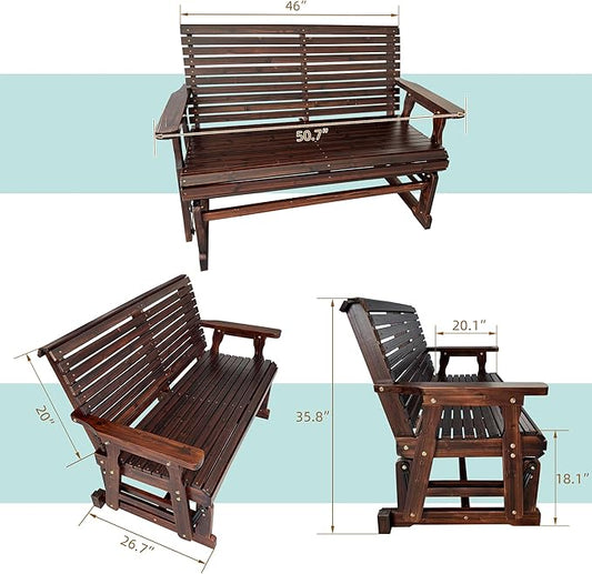 Fortune Candy Wooden Patio Glider with High Roll Back and Deep Contoured Seat, Solid Fir Wood, 2-Seater, Heavy Duty 800 LBS, 4 Feet (Rustic)