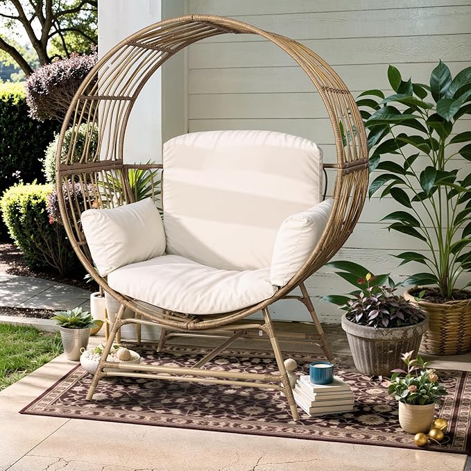 Fancyango Egg Chair Outdoor Indoor, Oversized Rattan Chair with Thicken Cushion - Photo 7