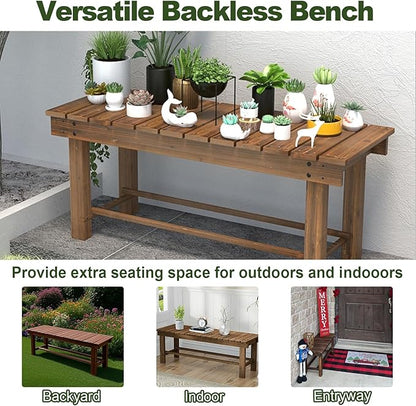 47.2'' Outdoor Garden Benches Weatherproof Patio Bench Two-Person Seat Backless Bench Wood Bench with Slatted High Temperature Bench for Front Porch Backyard (Upgraded to Prevent Fading)