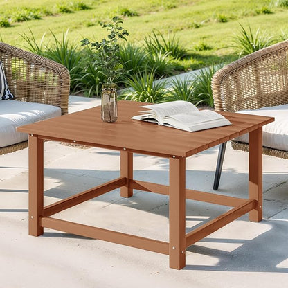 Costaelm Patio Conversation Table, Tatio Accent HDPE Outdoor Weather Resistant, Square Outdoor Porch Balcony Patio Drink Table for Outside, Pool, Backyard, Teak