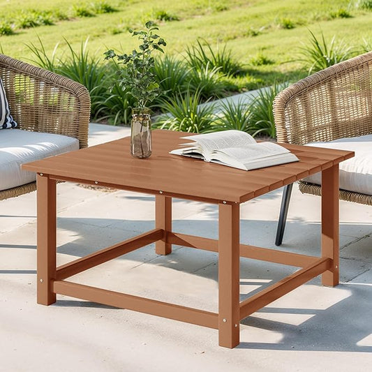 Costaelm Patio Conversation Table, Tatio Accent HDPE Outdoor Weather Resistant, Square Outdoor Porch Balcony Patio Drink Table for Outside, Pool, Backyard, Teak