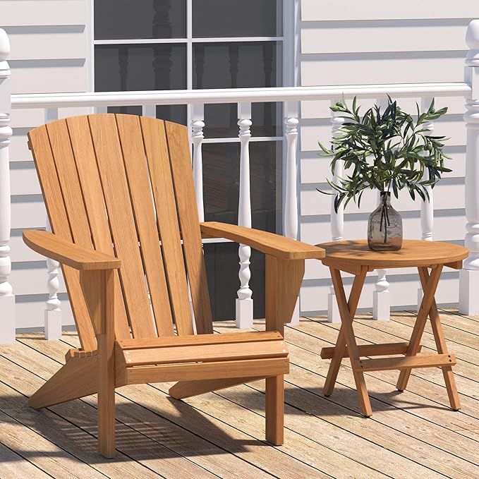 Solid Teak Wood Chair with Wide Armrest, Teak Adirondack Chair with Footrest, Durable and Weather Resistant, Wooden Lounge Chairs for Garden/Yard/Patio/Lawn（Teak Wood