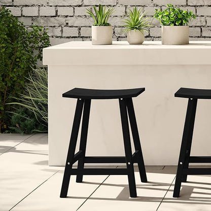 WestinTrends Malibu 24 Inch Outdoor Black Bar Stools, All Weather Resistant Poly Lumber Adirondack Counter Height Stools