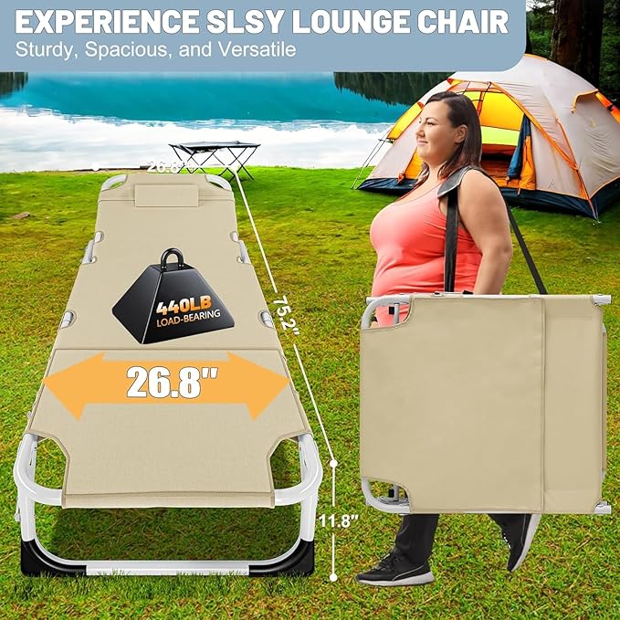 Slsy Folding Lounge Chairs Outdoor, Adjustable Sleeping Cot Chair - Photo 6