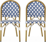 Christopher Knight Home Anastasia Outdoor French Bistro Chair (Set of 2), Blue + White + Bamboo Print Finish - Photo 1