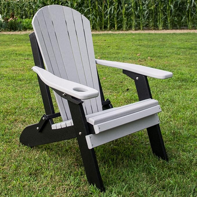 Furniture Barn USA Poly Folding Adirondack Chair, Light Gray and Black