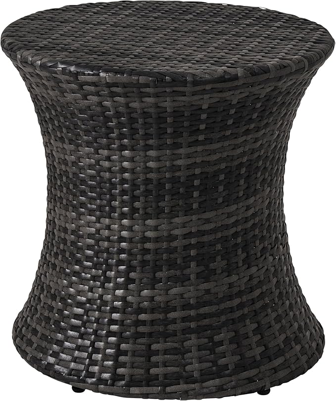 Sundale Outdoor Small Side Table Patio Rattan End Table 20 Inch Hourglass Wicker Accent Tables Steel Frame Lightweight Dark Grey