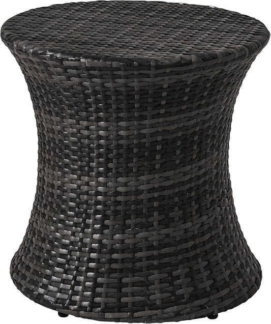 Sundale Outdoor Small Side Table Patio Rattan End Table 20 Inch Hourglass Wicker Accent Tables Steel Frame Lightweight Dark Grey