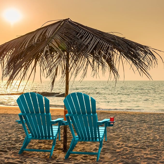 FUNBERRY Folding Adirondack Chair Set of 2, HDPE All Weather Fire Pit Chairs with Cup Holder for Outdoor