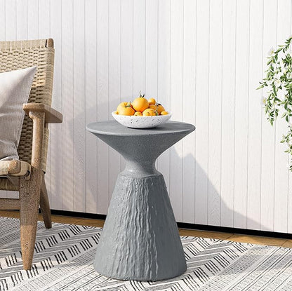 SUNBURY Outdoor Mushroom Side Table, Modern Concrete End Table, Round Accent Table w Marble Top for Plant Stand, Balcony, Courtyard, Spotted Grey