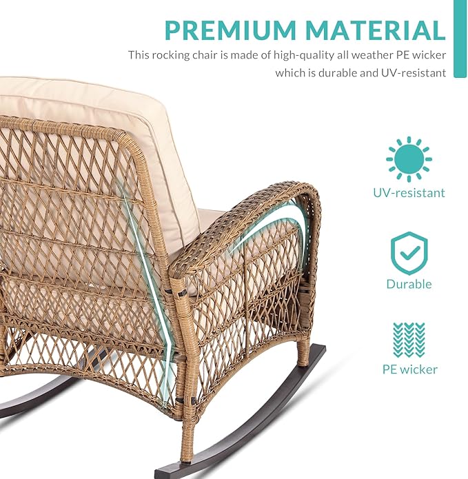 MEETWARM 3 Pieces Outdoor Wicker Rocking Chair Set - Photo 9