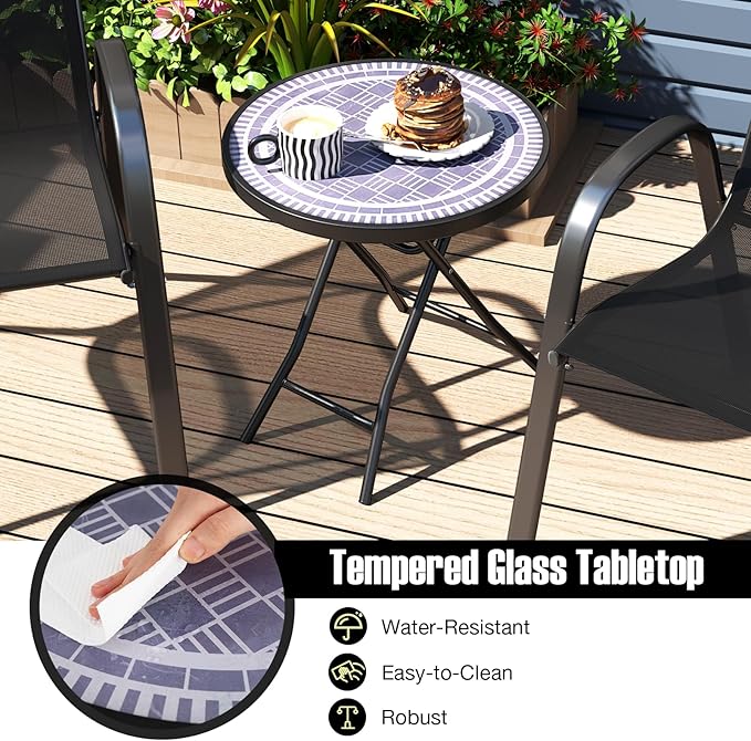 Tangkula Round Folding Side Table, 18 Inch Patio Coffee Table with Tempered Glass Tabletop and Metal Frame - Photo 7