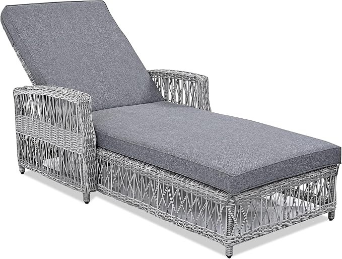 Merax Patio Chairs Set of 2, Wicker Long Reclining Chaise with Adjustable Backrest - Photo 8