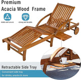 LUMISOL Acacia Wood Chaise Lounge Chair Set of 2, Patio Outdoor Chaise Lounge with Cushions, Adjustable Backrest - Photo 5