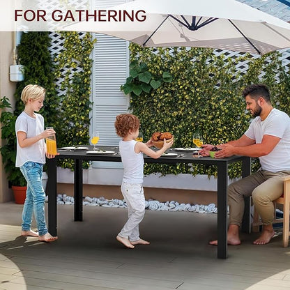 PIZZELLO Patio Dining Table for 6, 59" Rectangular Outdoor Patio Tables with Wood-Like HDPE Slat Top, All Weather Metal Outdoor Dining Table for Lawn Backyard Garden, Black