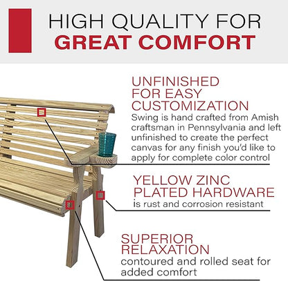 Amish Casual Heavy Duty Pressure Treated 5 Foot Outdoor Garden Bench with Cup Holders - Amish Crafted Roll Back Design in Unfinished, 700 Lb Weight Capacity