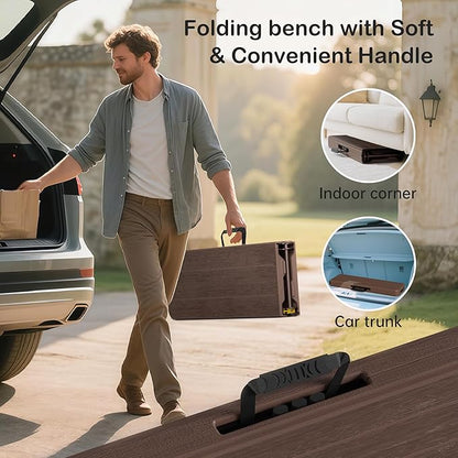 6 Foot Folding Bench, Portable Plastic Folding Bench Seat, Foldable Seat for Indoor Outdoor Picnic Camping Dining, Soccer Garden Multipurpose Entertaining Activities, Brown, 1 Pack