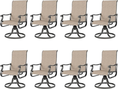 Amopatio Patio Swivel Chairs Set of 8, Outdoor Swivel Rocker Dining Chairs with All Weather Textilene High Back & Metal Frame, for Backyard Deck Lawn Garden, Brown