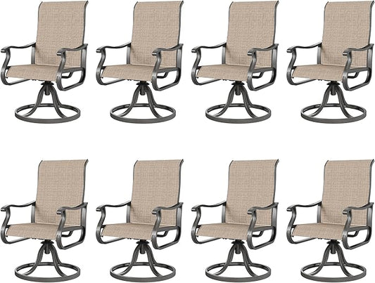 Amopatio Patio Swivel Chairs Set of 8, Outdoor Swivel Rocker Dining Chairs with All Weather Textilene High Back & Metal Frame, for Backyard Deck Lawn Garden, Brown