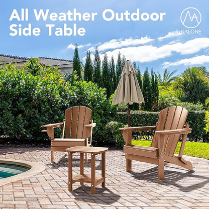 nalone Adirondack Side Table 16.5" Outdoor Side Table HDPE Plastic Double Adirondack End Table Small Table for Patio (Teak)