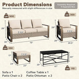 6 Pieces Metal Wicker Patio Furniture Set - 75" Sofa, 2 Armchairs and 2 Ottomans - Photo 2