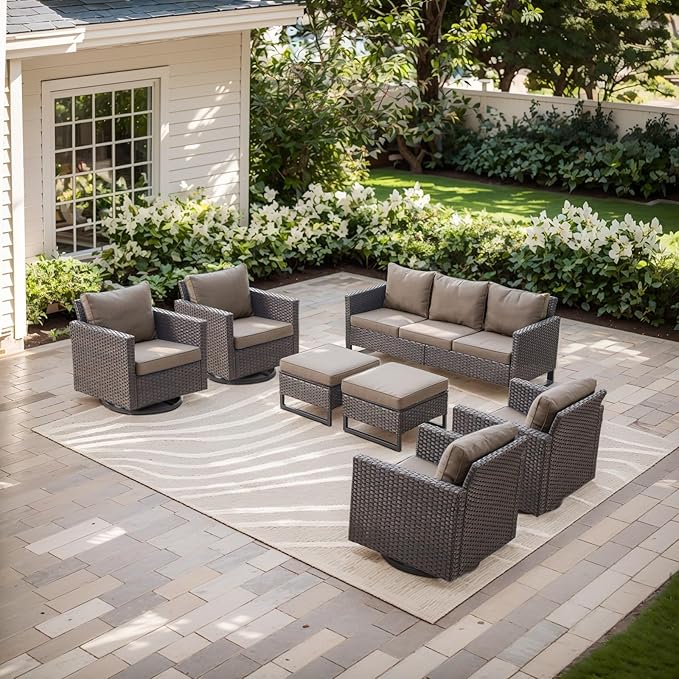 Rilyson Wicker Outdoor Patio Furniture Set - 7 Piece Patio Conversation Set with 4 Swivel Rocker Chairs - Photo 1