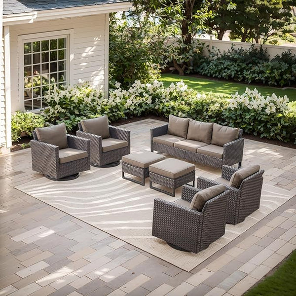 Rilyson Wicker Outdoor Patio Furniture Set - 7 Piece Patio Conversation Set with 4 Swivel Rocker Chairs - Photo 1