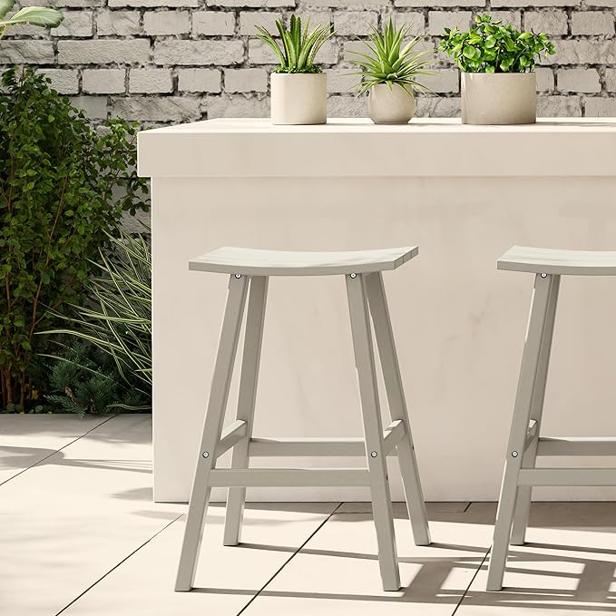 WestinTrends Malibu 29 Inch Outdoor Bar Stools, All Weather Resistant Poly Lumber Adirondack Bar Height Stools, Sand