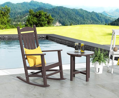 WestinTrends Malibu Malibu Outdoor Patio Porch Rocking Chair with Side Table Set, Dark Brown