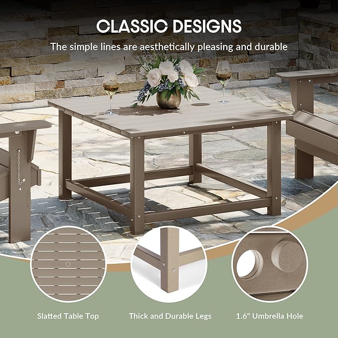 WestinTrends Malibu Low Outdoor HDPE Square Patio Coffee Table, Weathered Wood