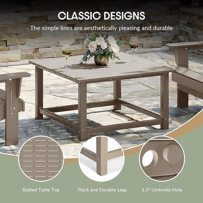WestinTrends Malibu Low Outdoor HDPE Square Patio Coffee Table, Weathered Wood