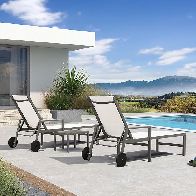 PURPLE LEAF Outdoor Chaise Lounge Set for 4 Aluminum Patio Chaise Lounger Chairs with Armrest and Wheels Adjustable - Photo 2