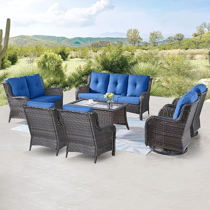 Belord Outdoor Furniture Wicker Conversation Sets - 7 Piece Patio Rattan Furniture Sets with Swivel Rocker Chairs - Photo 2