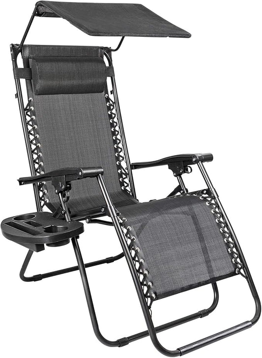 Devoko Patio Zero Gravity Chair Outdoor Recliner Lounge Chair with W/Folding Canopy Shade and Cup Holder (Black)