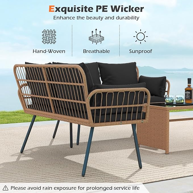 Tangkula Patio Wicker Loveseat, Outdoor Rattan 2-Seat Cushioned Sofa with Heavy Duty Metal Frame, for Backyard, Porch - Photo 9