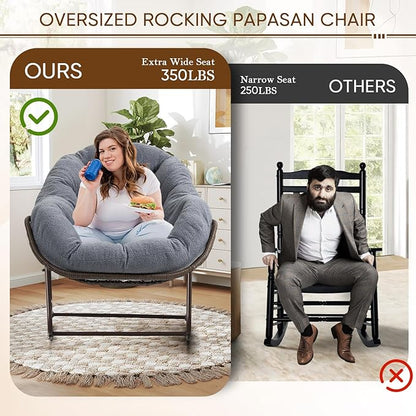 Large Indoor Rocking Chair Set of 2, Oversized Rocking Papasan Chair with Thick Cushion and Frame,Comfy Teddy Rocker Wicker Egg Chairs Lounge Reading Chair for Living Room, Bedroom, Dark Grey