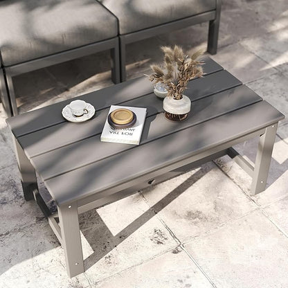 37.6 Inch HDPE Patio Coffee Table, Weather-Resistant Outdoor Coffee Table Easy Assembly for Lawn, Garden, Balcony, Deck, Backysrd (Grey)